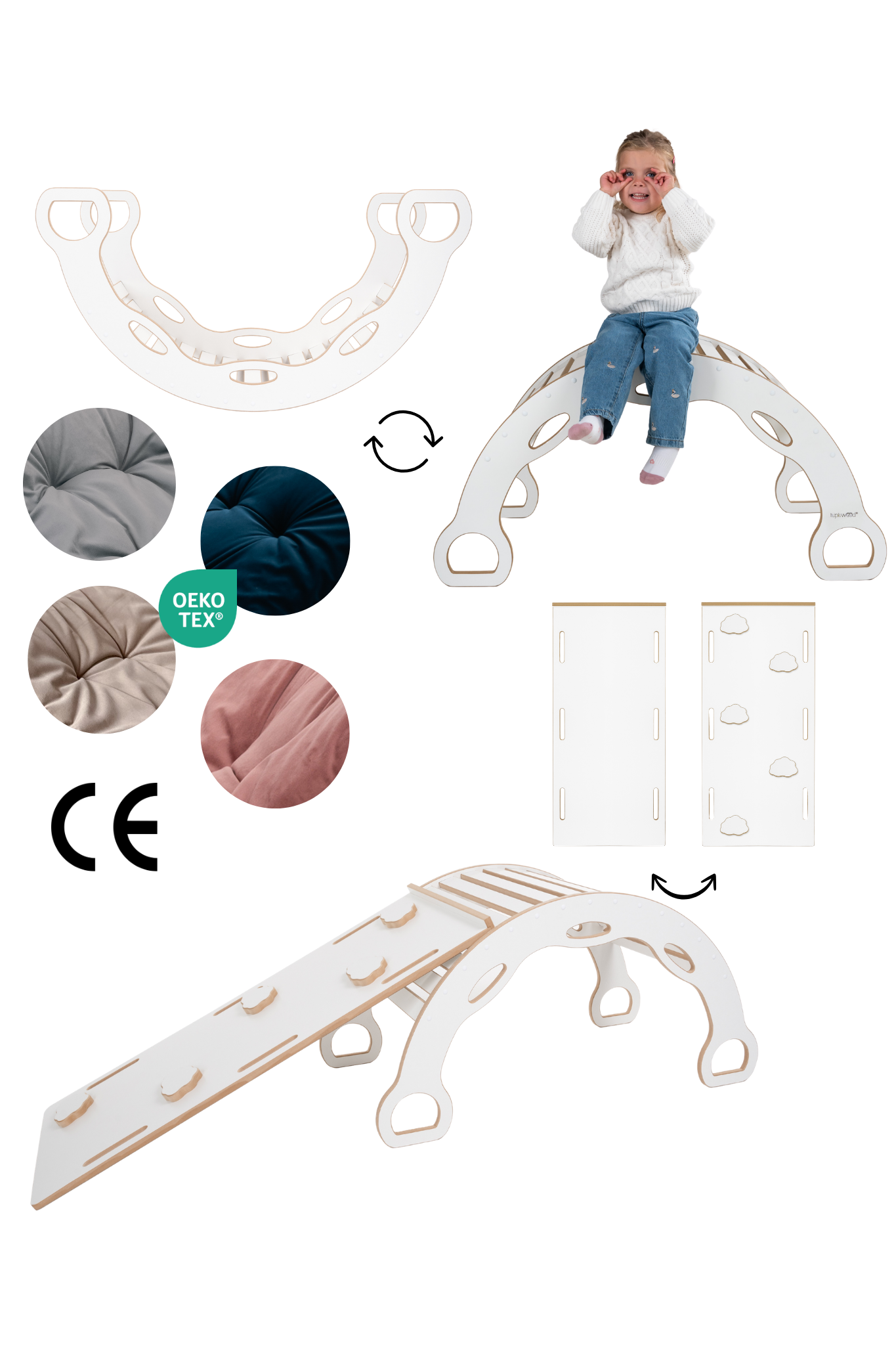 3w1 Bujak montessori XXL z uchwytami + zjeżdżalnia CHMURKI + PODUSZKA